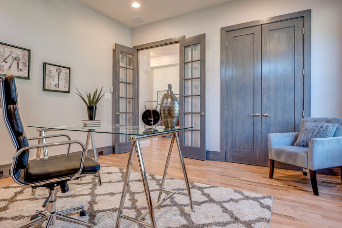 double-leaf gray doors in the interior double-leaf gray doors in the interior