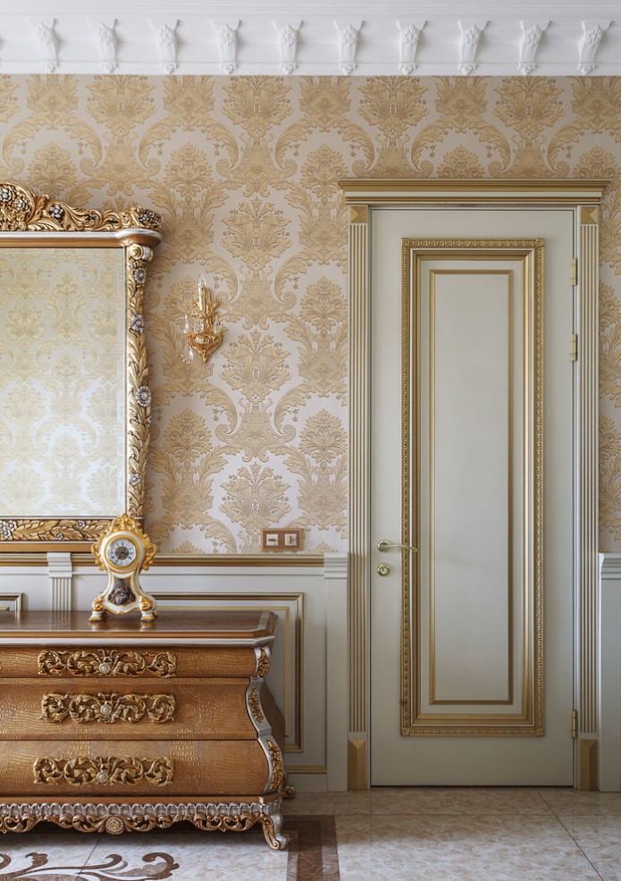 doors of white and gold color in the interior doors of white and gold color in the interior