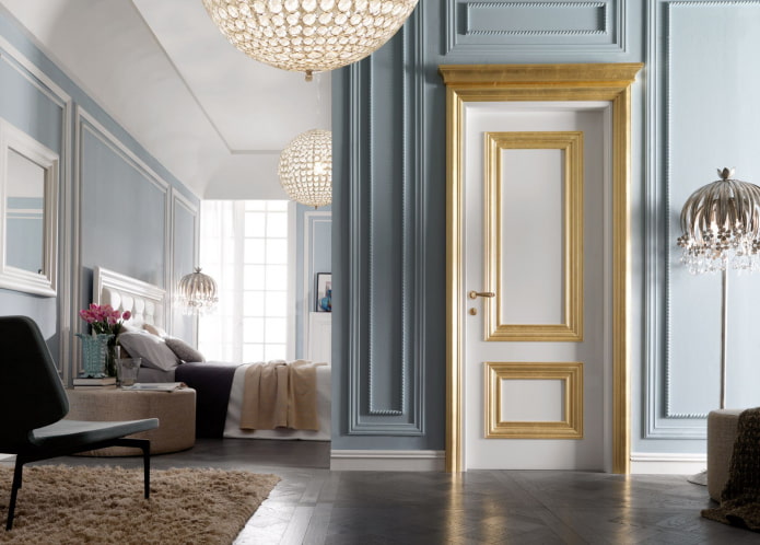 doors of white and gold color in the interior doors of white and gold color in the interior