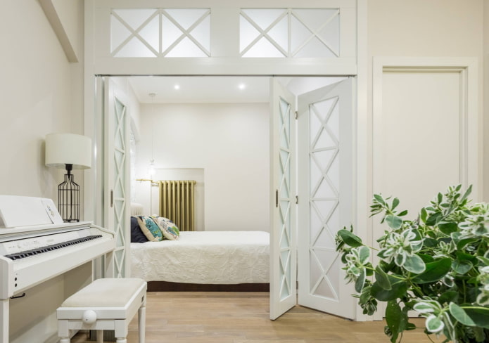 accordion doors in a light shade in the interior