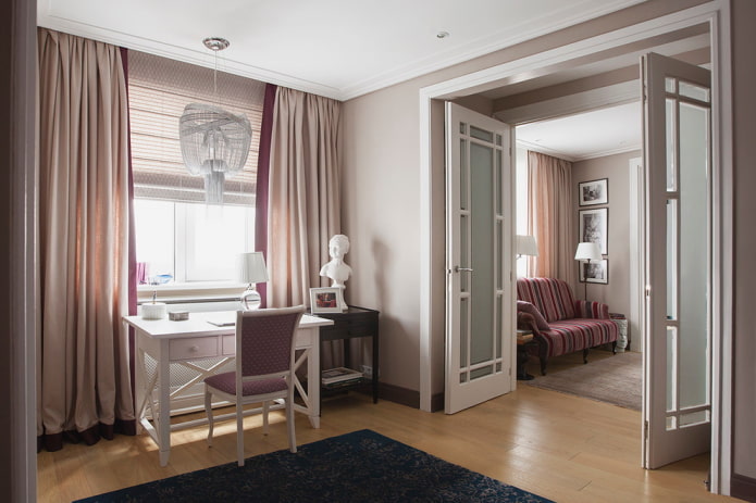 hinged doors in a light shade in the interior