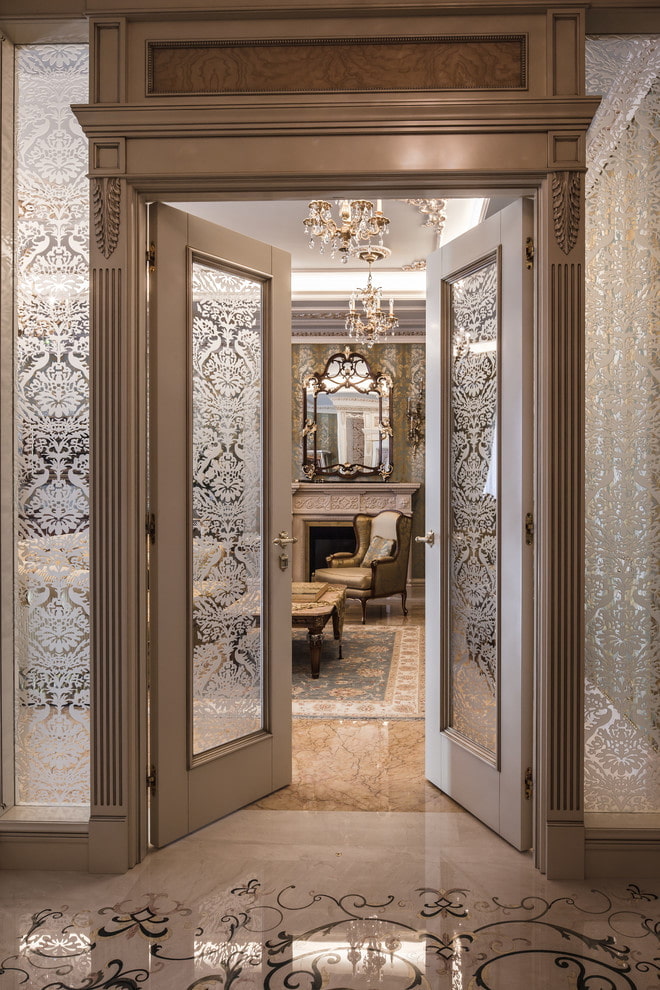 light-colored doors with inserts in the interior