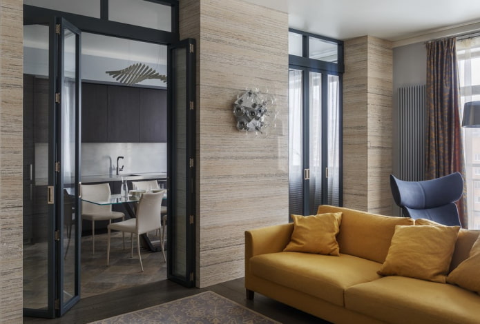 accordion door in the interior of the living room