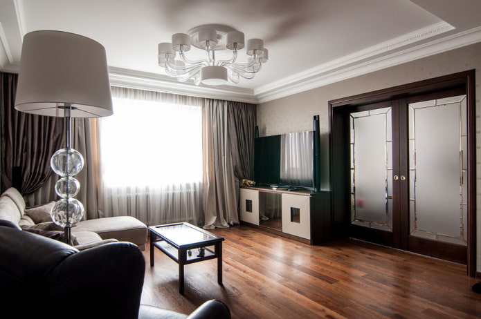 wenge-colored doors in the interior of the living room