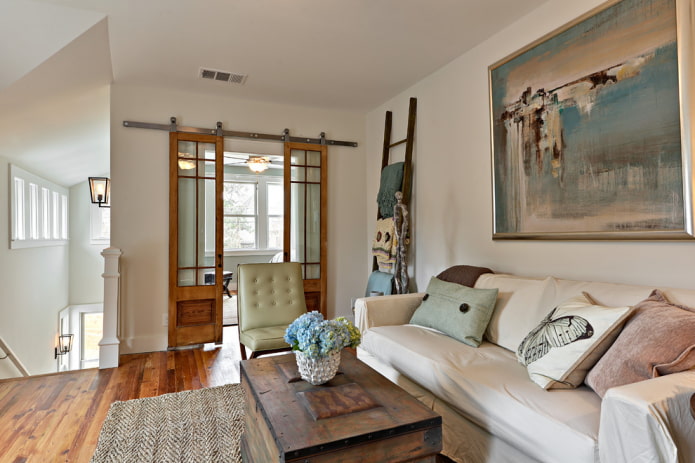 brown doors in the interior of the living room