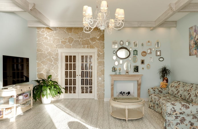 doors in the interior of the living room in Provence style