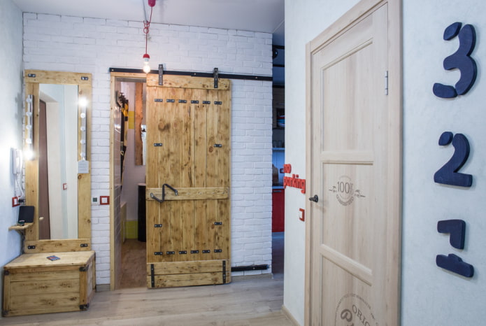 barn door in the interior of the hallway