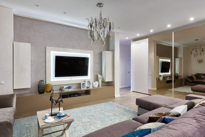 TV zone with a backlit wall in the interior