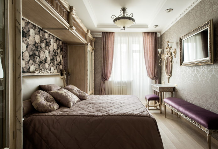 wall-mounted TV in a baguette in the interior of the bedroom