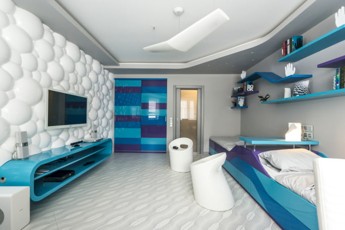 tv-zone with a wall with a 3d panel in the interior