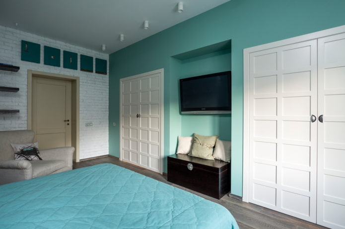 wall-mounted TV in a niche in the interior