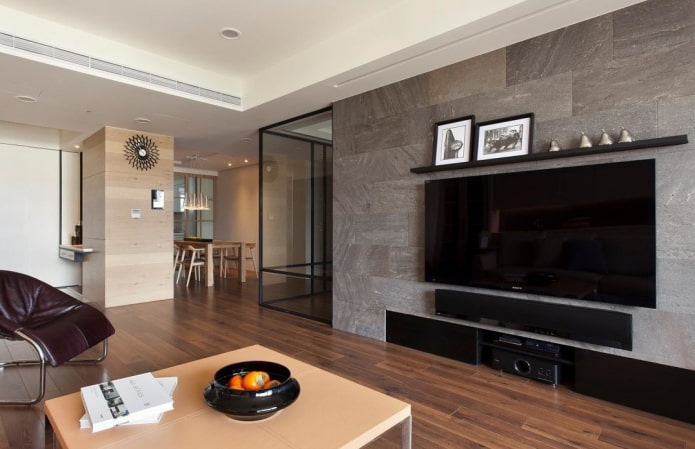 large wall-mounted TV in the interior