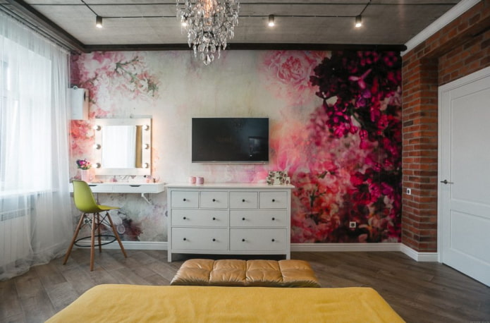 TV zone with photo wallpaper in the interior