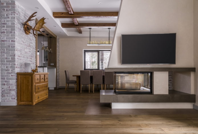 TV on a false wall in the interior