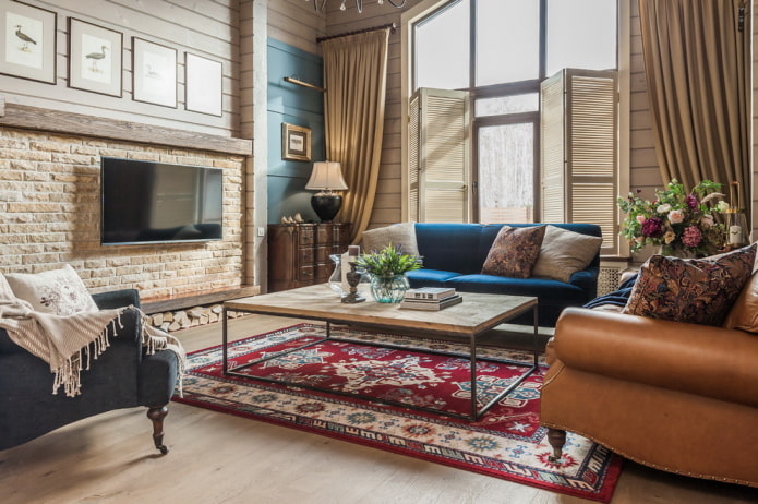 wall-mounted TV in country-style interior