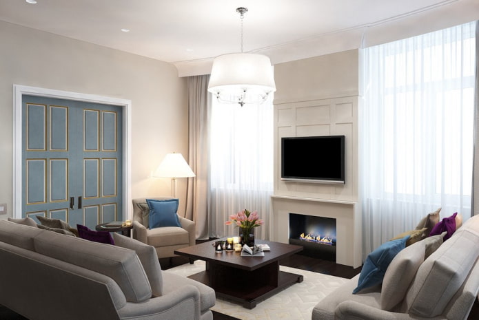 wall TV between windows in the interior