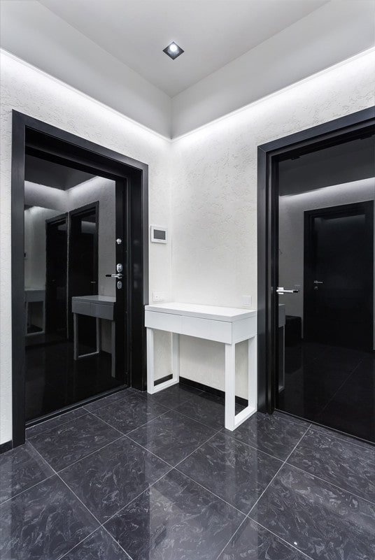 glossy doors in the interior of the corridor