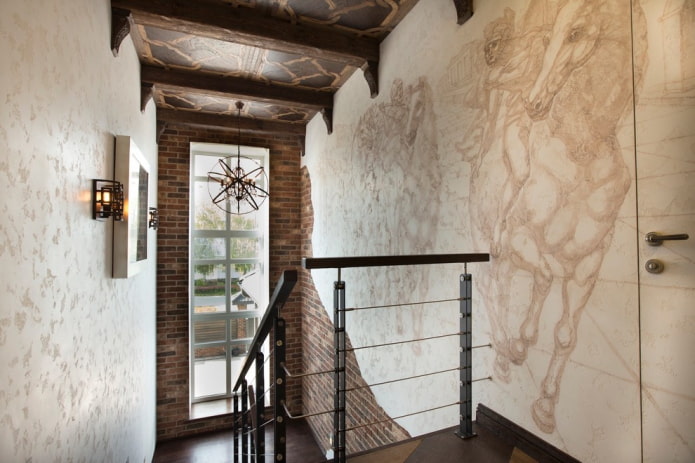 wall decoration by the stairs in the interior