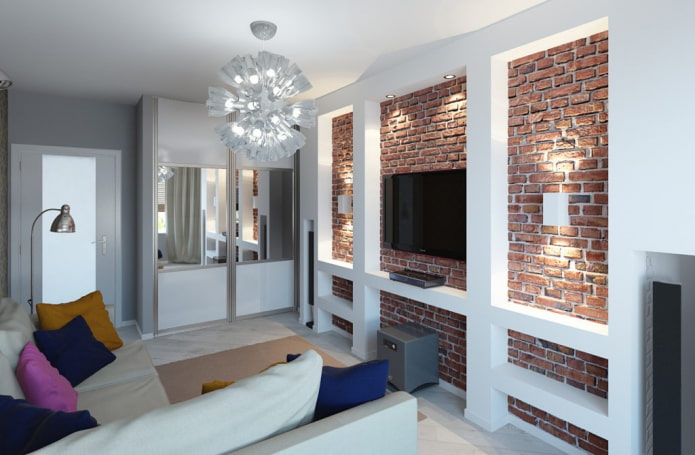 TV in a niche with backlight in the interior