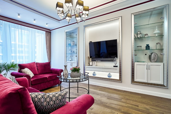 TV in a niche in the interior of the living room