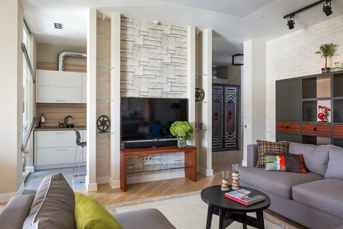 TV in a niche in the partition in the interior