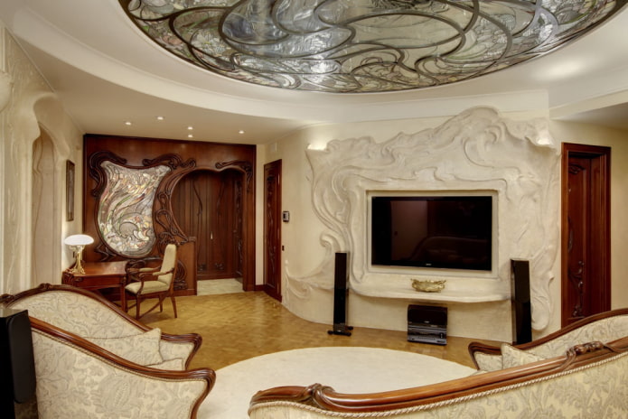 TV in a niche with stucco in the interior