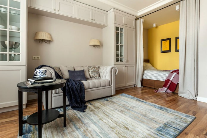 niche with a bed in the interior of the living room niche with a bed in the interior of the living room