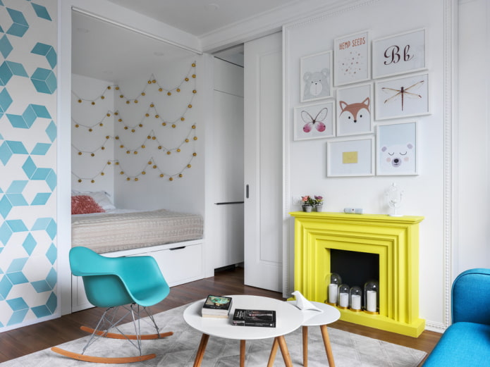 niche with a bed in the corner in the interior niche with a bed in the corner in the interior