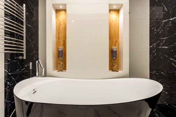 illuminated niches in the bathroom interior