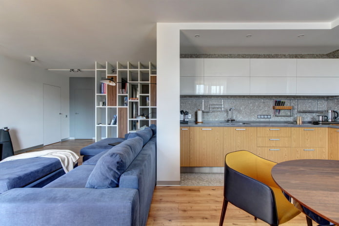 kitchen in a niche in the interior of the living room