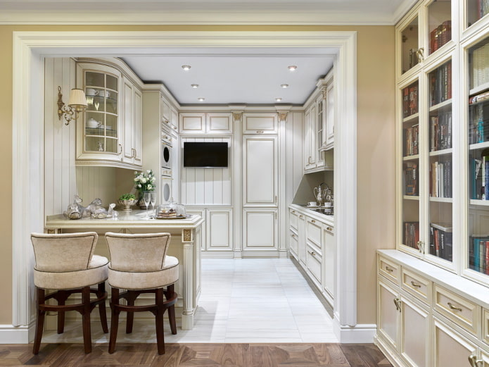 kitchen in a niche in a classic interior