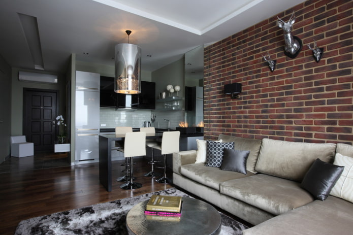 kitchen in a niche in the interior of the studio