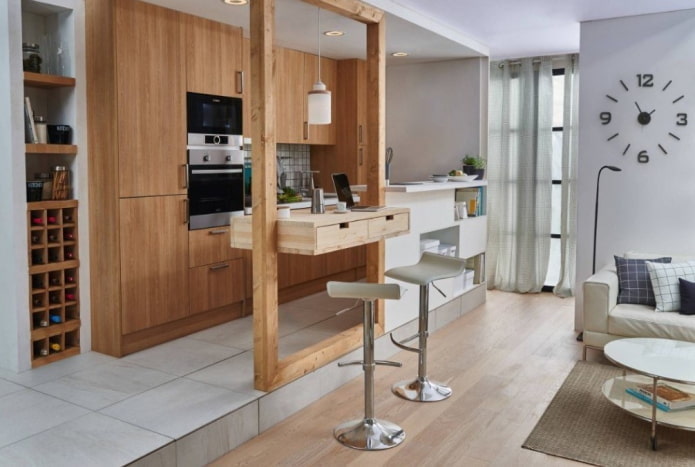 kitchen in a niche in the interior of the studio