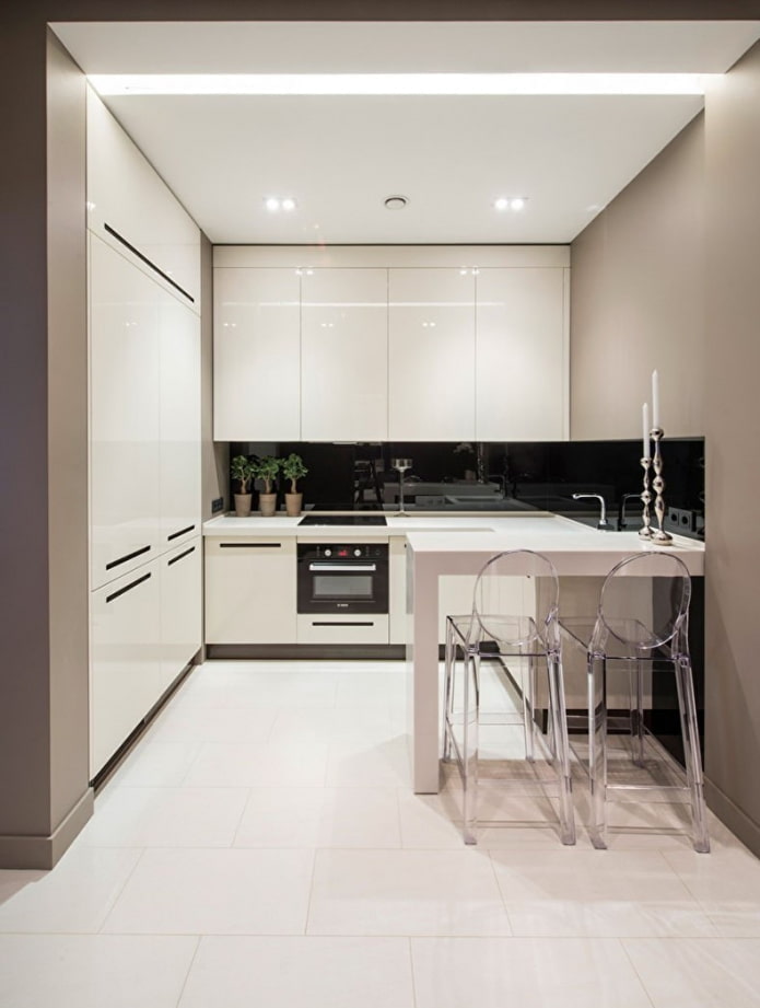 white kitchen in a niche in the interior