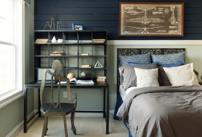 writing desk in the loft-style interior