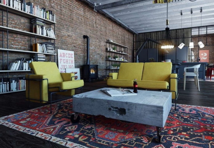 stone table in loft style interior