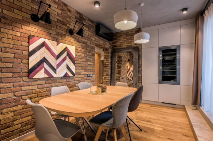 oval table in a loft-style interior