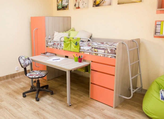 pull-out work table built into the bed pull-out work table built into the bed