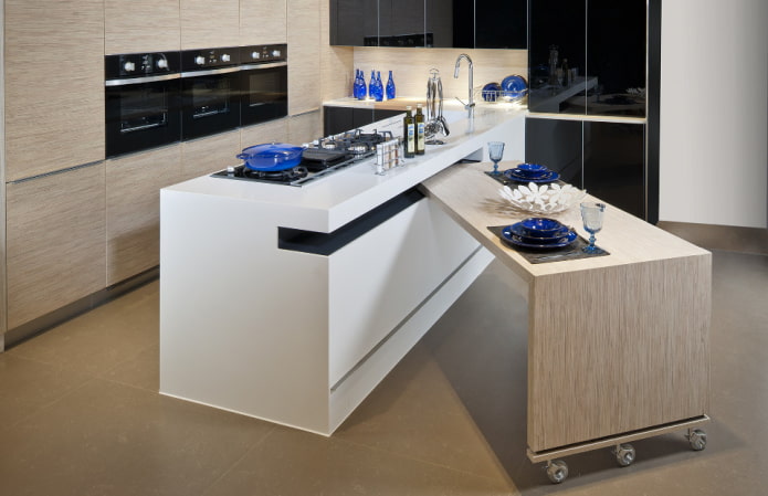 pull-out wooden table in the interior pull-out wooden table in the interior