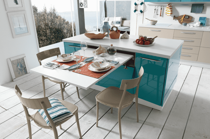 pull-out table in the interior of the kitchen pull-out table in the interior of the kitchen