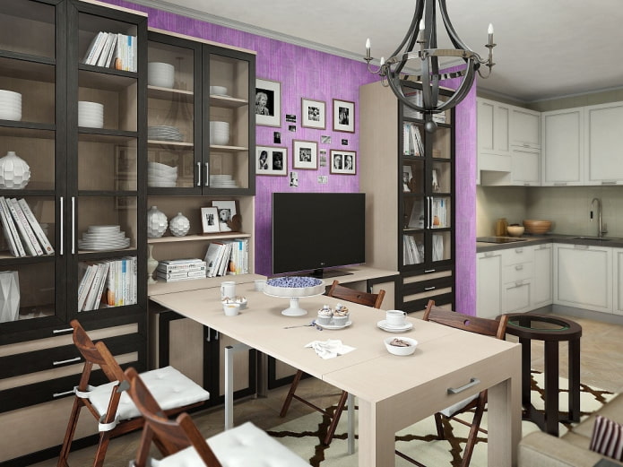 pull-out table built into the shelving pull-out table built into the shelving