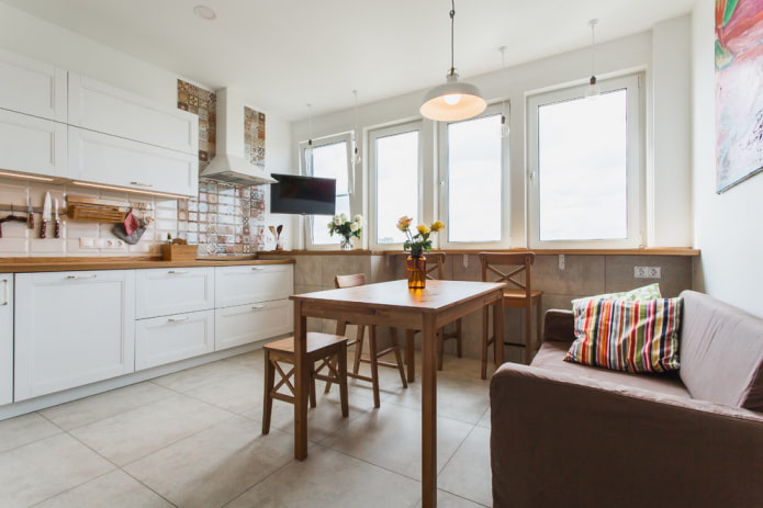 wood table in the interior of the kitchen