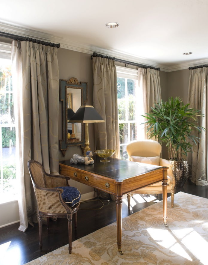 wood table with carved legs in the interior