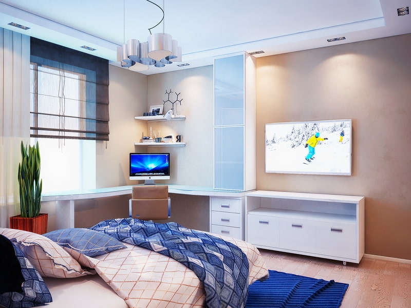 computer desk in the bedroom in the corner