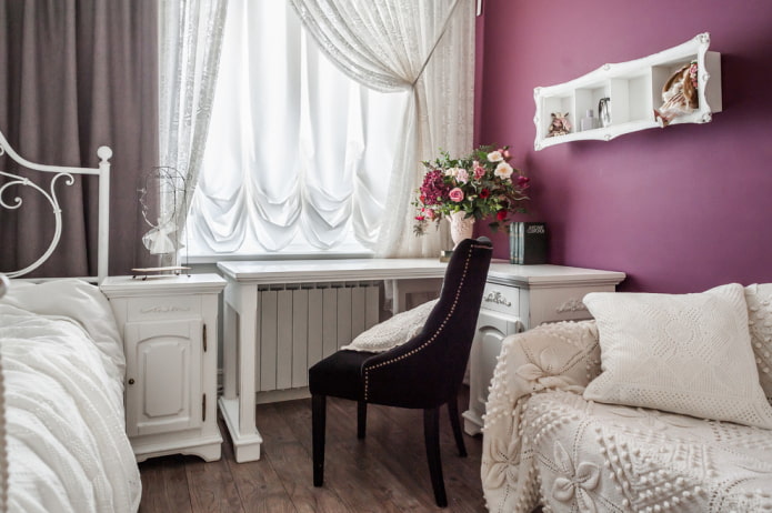 writing table in the corner in the interior