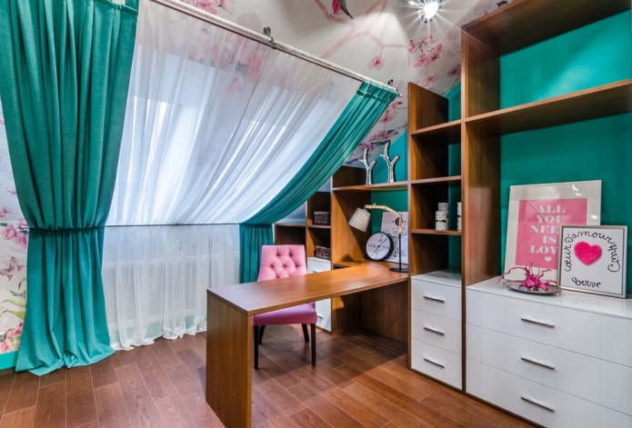 writing table with pencil case in the interior