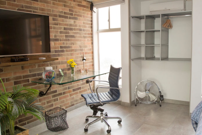 writing glass table in the interior