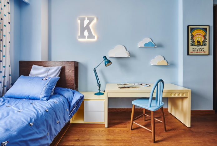 writing table along the wall in the interior