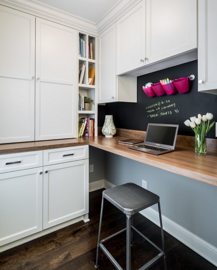 writing table in the interior of the kitchen