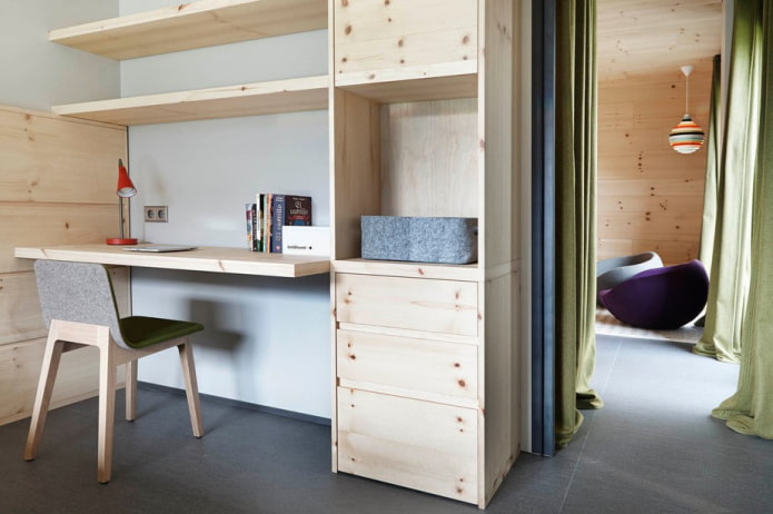 writing wooden table in the interior